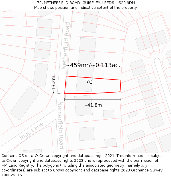 70, NETHERFIELD ROAD, GUISELEY, LEEDS, LS20 9DN: Plot and title map