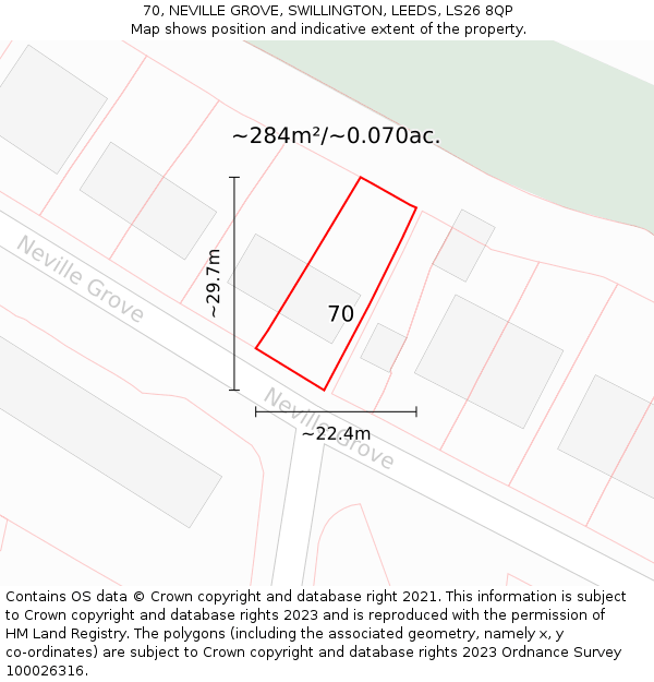 70, NEVILLE GROVE, SWILLINGTON, LEEDS, LS26 8QP: Plot and title map