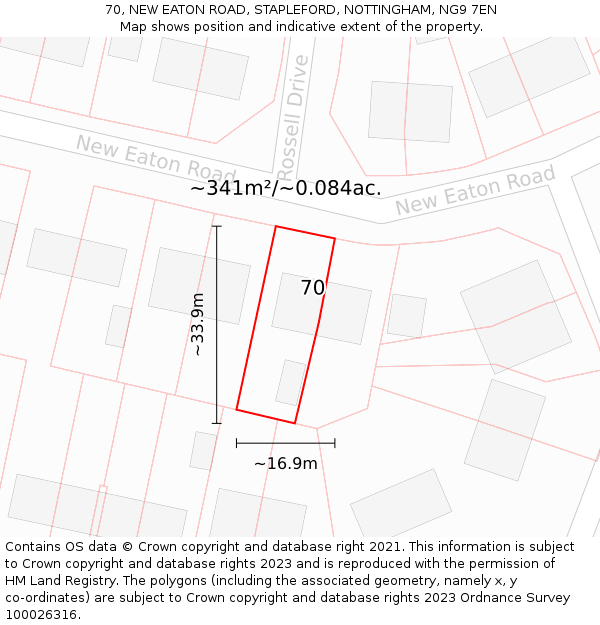 70, NEW EATON ROAD, STAPLEFORD, NOTTINGHAM, NG9 7EN: Plot and title map