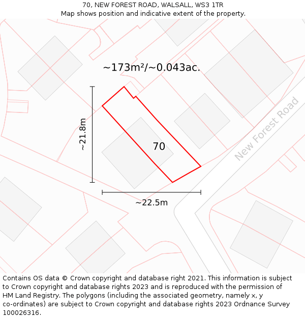 70, NEW FOREST ROAD, WALSALL, WS3 1TR: Plot and title map