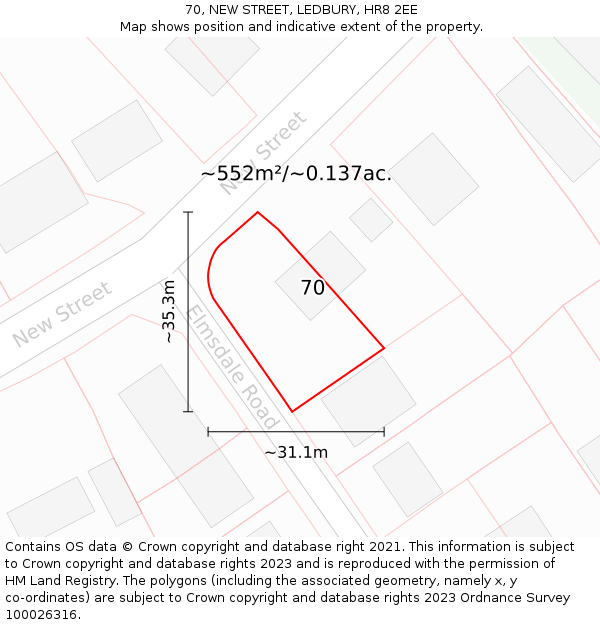 70, NEW STREET, LEDBURY, HR8 2EE: Plot and title map