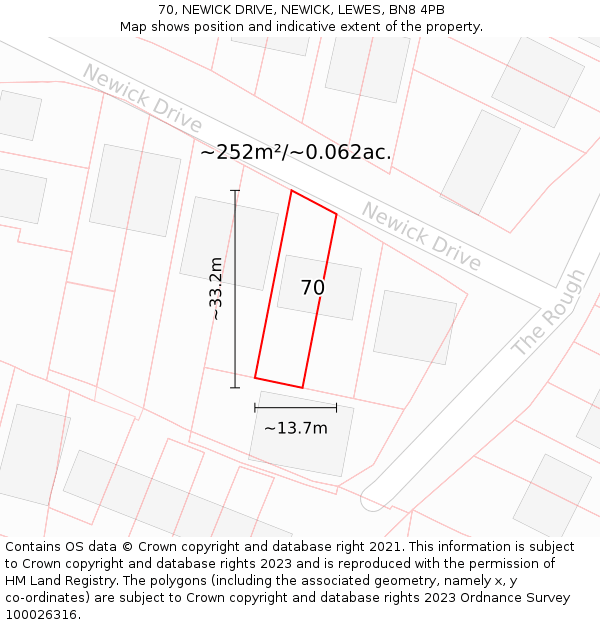 70, NEWICK DRIVE, NEWICK, LEWES, BN8 4PB: Plot and title map