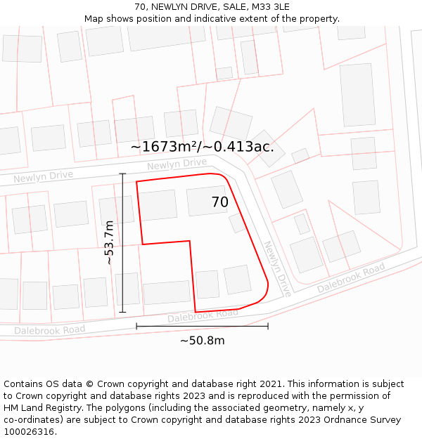 70, NEWLYN DRIVE, SALE, M33 3LE: Plot and title map