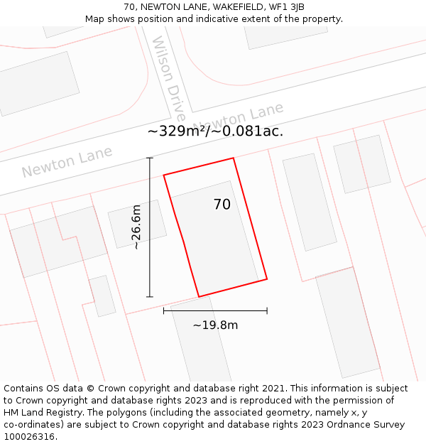 70, NEWTON LANE, WAKEFIELD, WF1 3JB: Plot and title map