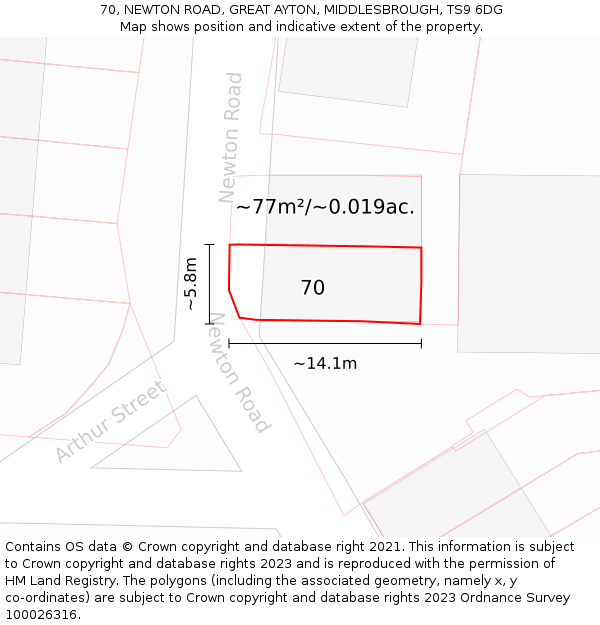 70, NEWTON ROAD, GREAT AYTON, MIDDLESBROUGH, TS9 6DG: Plot and title map