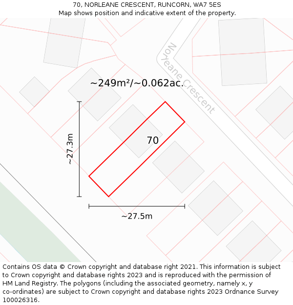 70, NORLEANE CRESCENT, RUNCORN, WA7 5ES: Plot and title map