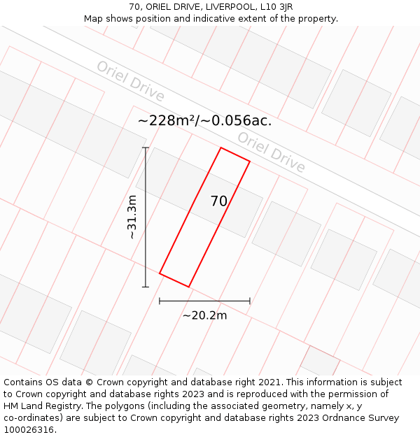 70, ORIEL DRIVE, LIVERPOOL, L10 3JR: Plot and title map