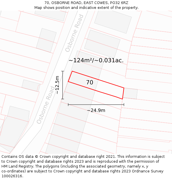 70, OSBORNE ROAD, EAST COWES, PO32 6RZ: Plot and title map