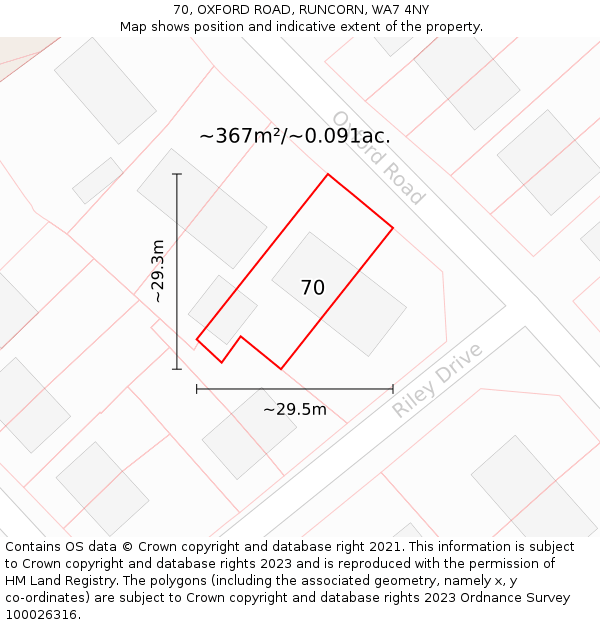 70, OXFORD ROAD, RUNCORN, WA7 4NY: Plot and title map