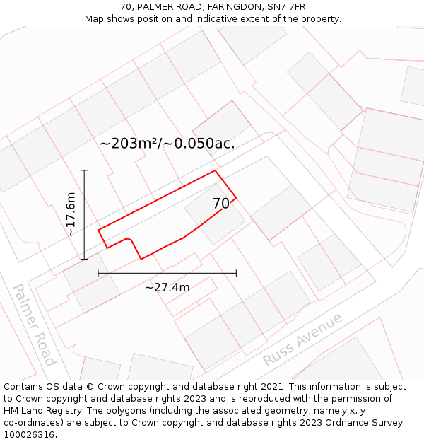 70, PALMER ROAD, FARINGDON, SN7 7FR: Plot and title map