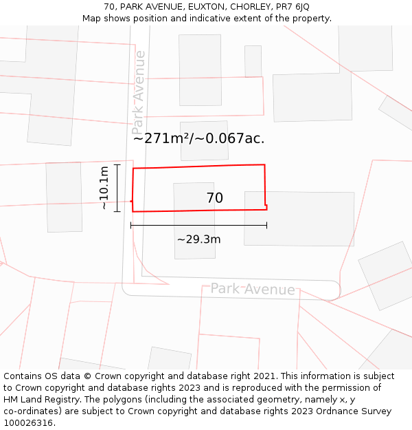 70, PARK AVENUE, EUXTON, CHORLEY, PR7 6JQ: Plot and title map