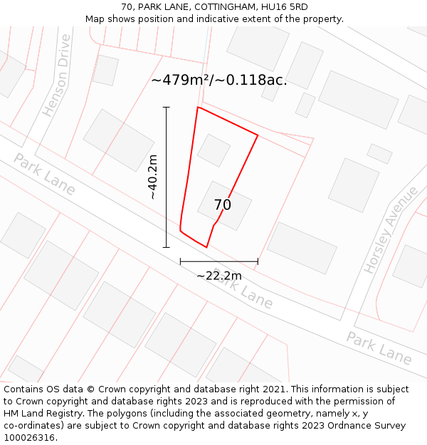 70, PARK LANE, COTTINGHAM, HU16 5RD: Plot and title map