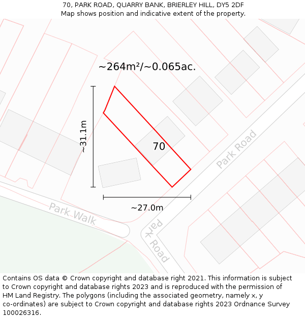 70, PARK ROAD, QUARRY BANK, BRIERLEY HILL, DY5 2DF: Plot and title map