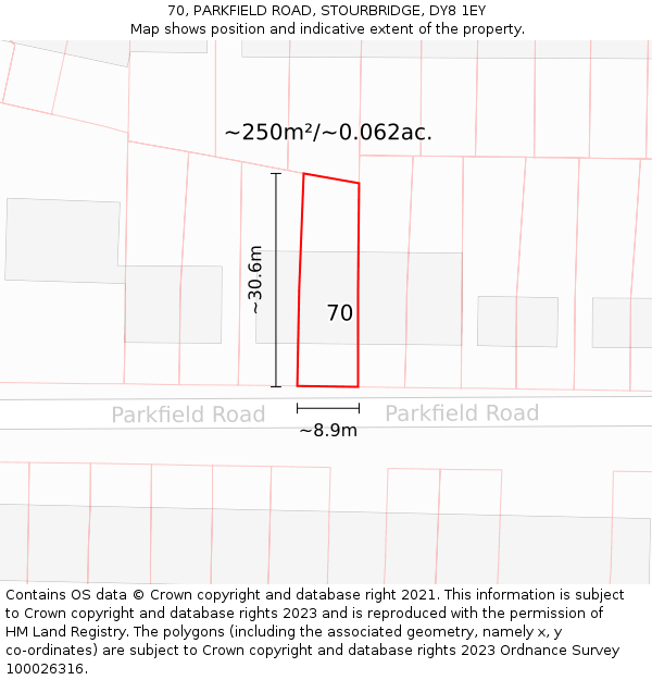 70, PARKFIELD ROAD, STOURBRIDGE, DY8 1EY: Plot and title map