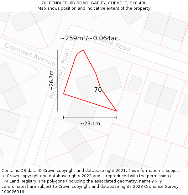 70, PENDLEBURY ROAD, GATLEY, CHEADLE, SK8 4BU: Plot and title map