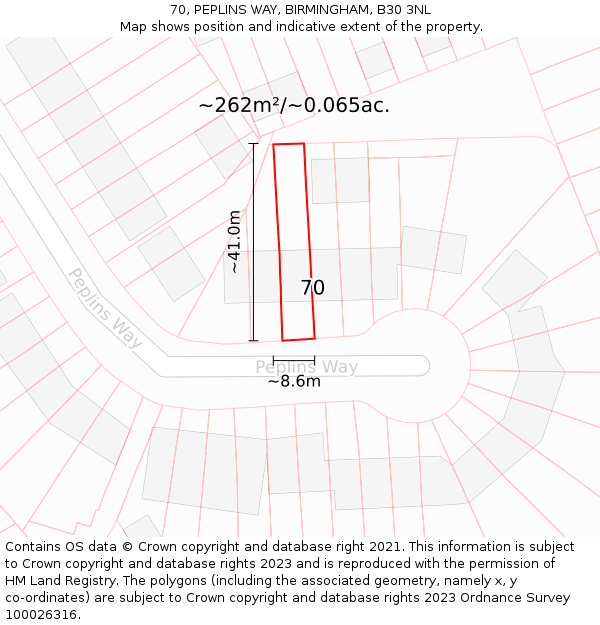 70, PEPLINS WAY, BIRMINGHAM, B30 3NL: Plot and title map