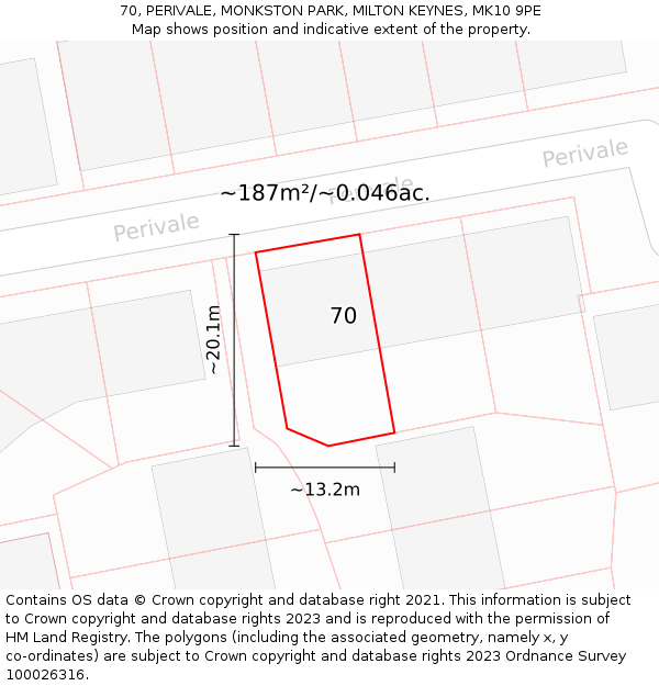 70, PERIVALE, MONKSTON PARK, MILTON KEYNES, MK10 9PE: Plot and title map