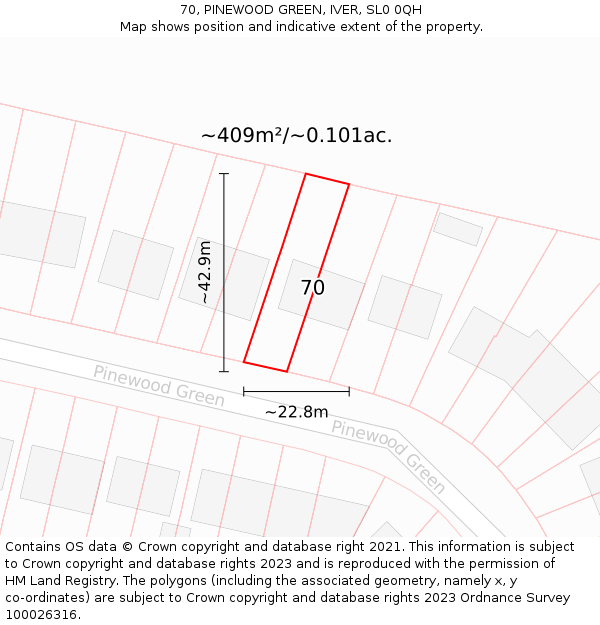 70, PINEWOOD GREEN, IVER, SL0 0QH: Plot and title map