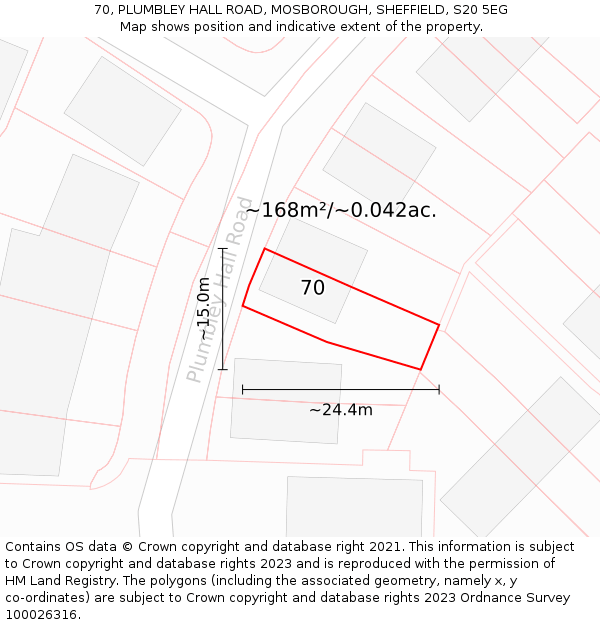 70, PLUMBLEY HALL ROAD, MOSBOROUGH, SHEFFIELD, S20 5EG: Plot and title map