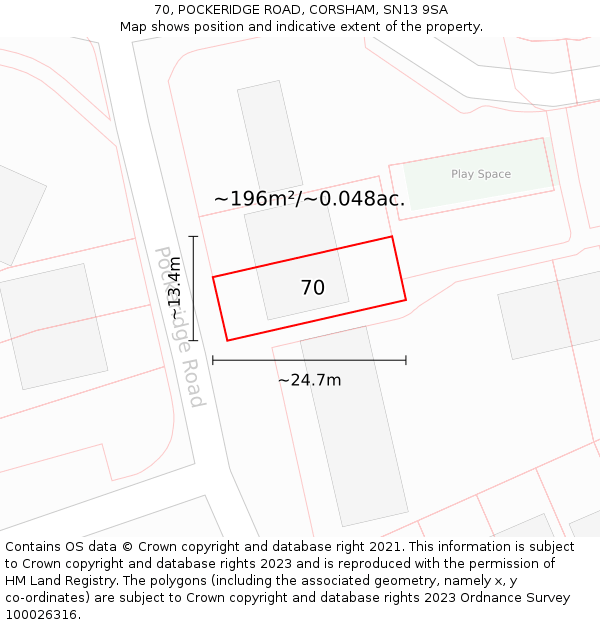 70, POCKERIDGE ROAD, CORSHAM, SN13 9SA: Plot and title map