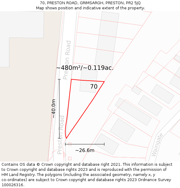 70, PRESTON ROAD, GRIMSARGH, PRESTON, PR2 5JQ: Plot and title map