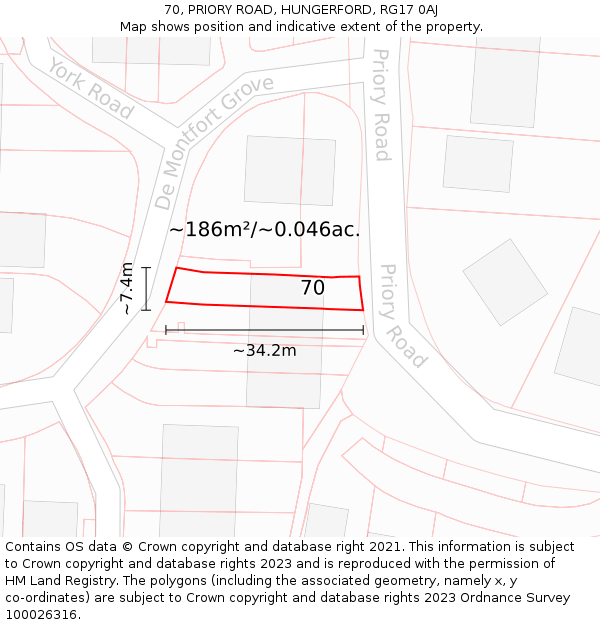 70, PRIORY ROAD, HUNGERFORD, RG17 0AJ: Plot and title map