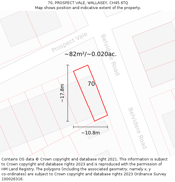 70, PROSPECT VALE, WALLASEY, CH45 6TQ: Plot and title map