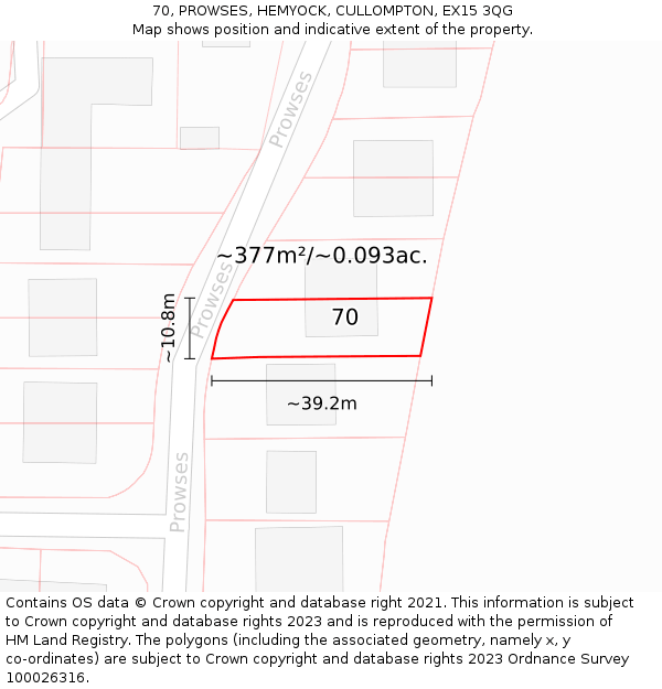 70, PROWSES, HEMYOCK, CULLOMPTON, EX15 3QG: Plot and title map