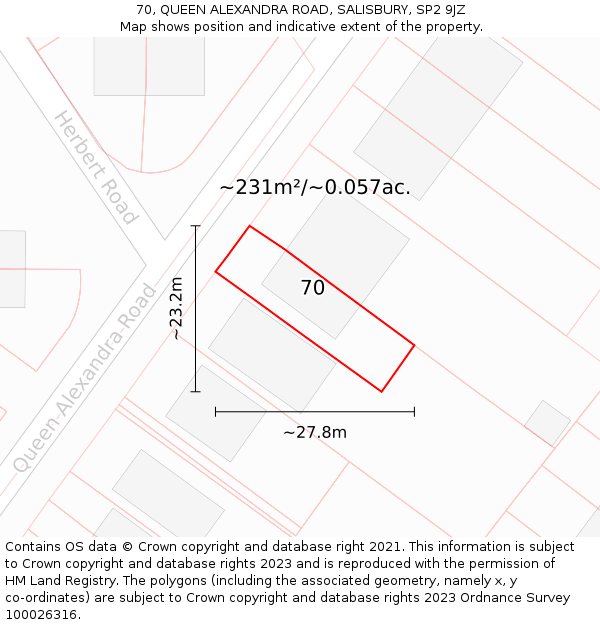 70, QUEEN ALEXANDRA ROAD, SALISBURY, SP2 9JZ: Plot and title map