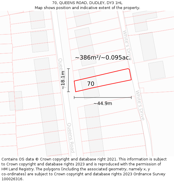 70, QUEENS ROAD, DUDLEY, DY3 1HL: Plot and title map