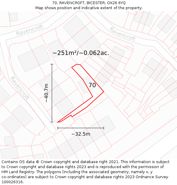 70, RAVENCROFT, BICESTER, OX26 6YQ: Plot and title map