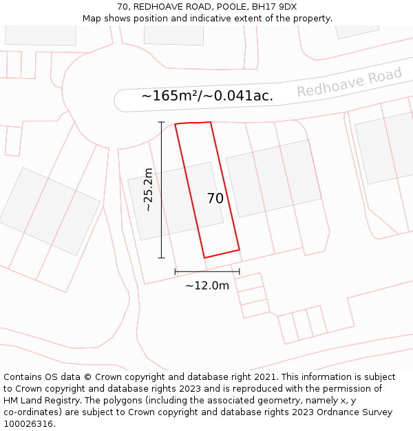 70, REDHOAVE ROAD, POOLE, BH17 9DX: Plot and title map