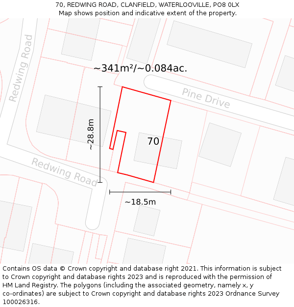 70, REDWING ROAD, CLANFIELD, WATERLOOVILLE, PO8 0LX: Plot and title map
