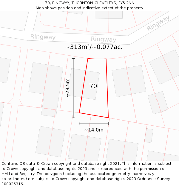 70, RINGWAY, THORNTON-CLEVELEYS, FY5 2NN: Plot and title map