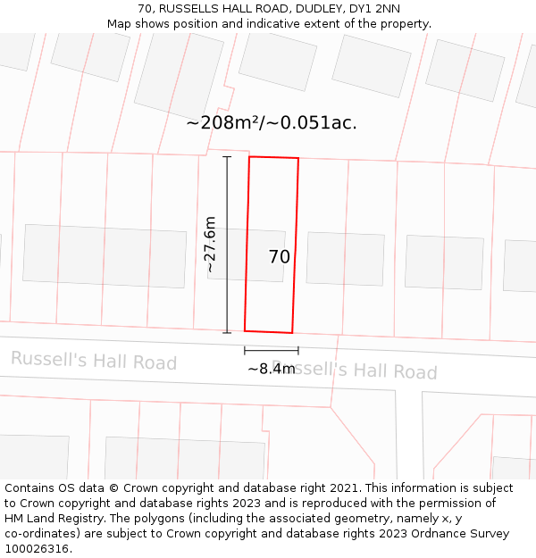 70, RUSSELLS HALL ROAD, DUDLEY, DY1 2NN: Plot and title map