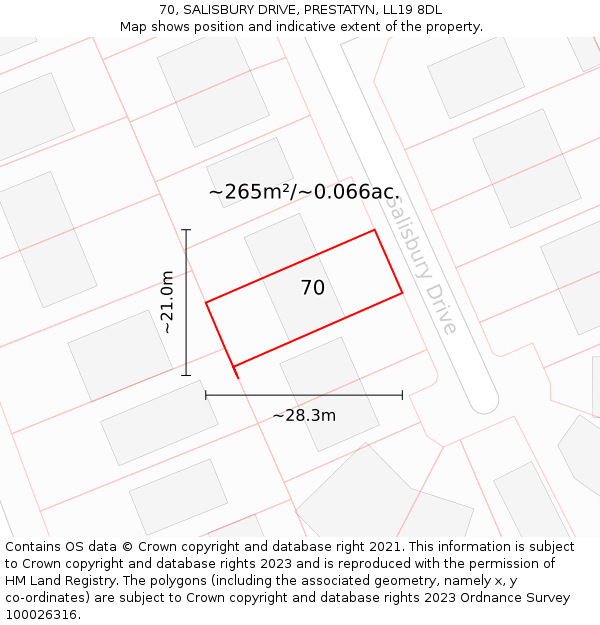 70, SALISBURY DRIVE, PRESTATYN, LL19 8DL: Plot and title map