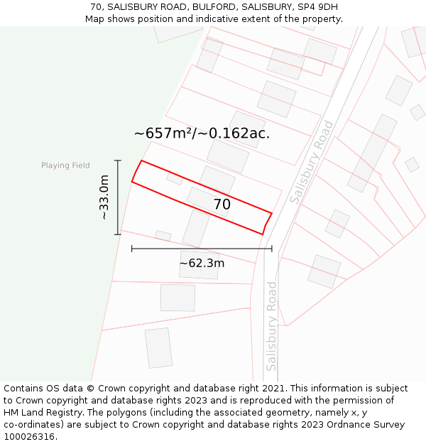 70, SALISBURY ROAD, BULFORD, SALISBURY, SP4 9DH: Plot and title map