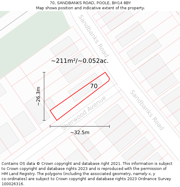 70, SANDBANKS ROAD, POOLE, BH14 8BY: Plot and title map