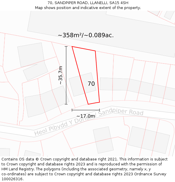 70, SANDPIPER ROAD, LLANELLI, SA15 4SH: Plot and title map