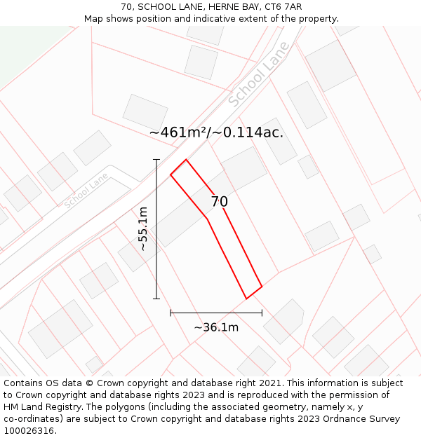 70, SCHOOL LANE, HERNE BAY, CT6 7AR: Plot and title map