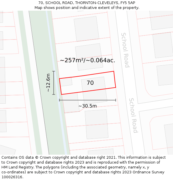 70, SCHOOL ROAD, THORNTON-CLEVELEYS, FY5 5AP: Plot and title map