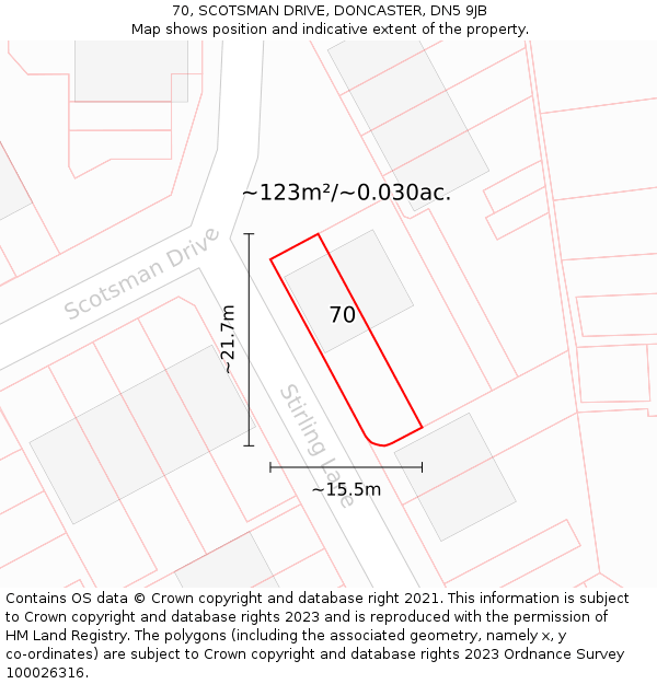 70, SCOTSMAN DRIVE, DONCASTER, DN5 9JB: Plot and title map