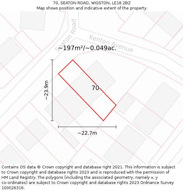 70, SEATON ROAD, WIGSTON, LE18 2BZ: Plot and title map