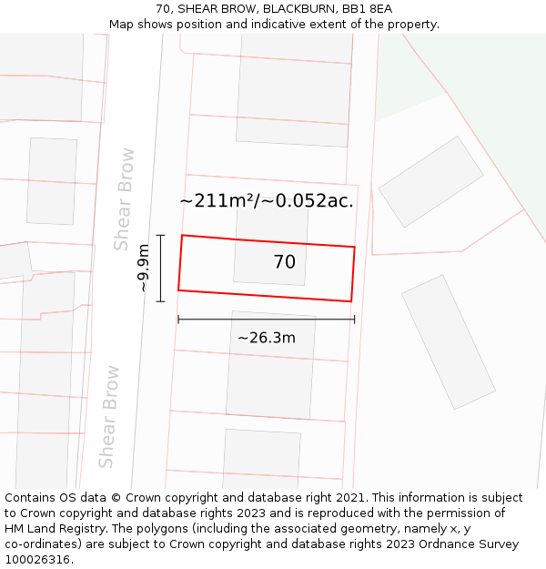 70, SHEAR BROW, BLACKBURN, BB1 8EA: Plot and title map