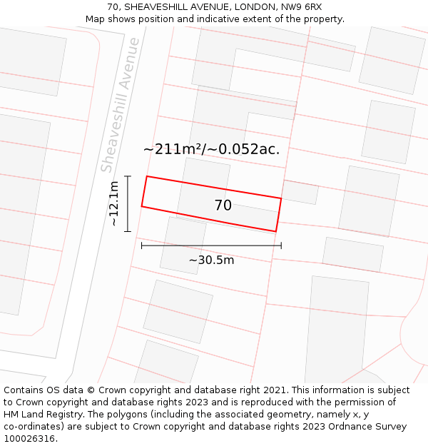 70, SHEAVESHILL AVENUE, LONDON, NW9 6RX: Plot and title map