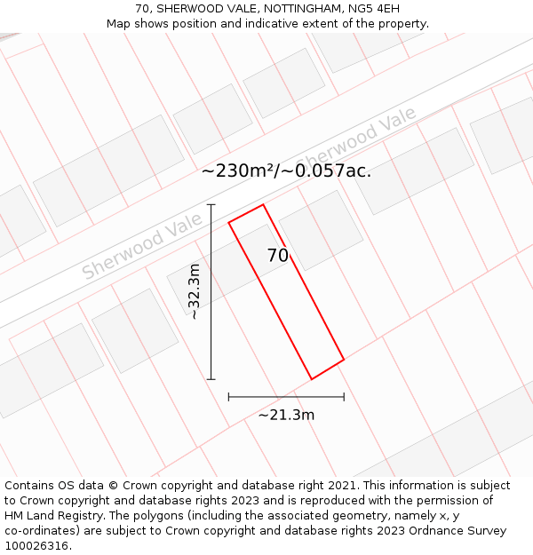 70, SHERWOOD VALE, NOTTINGHAM, NG5 4EH: Plot and title map