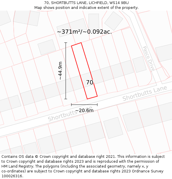 70, SHORTBUTTS LANE, LICHFIELD, WS14 9BU: Plot and title map