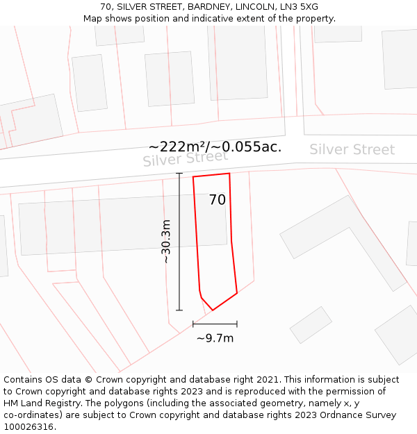 70, SILVER STREET, BARDNEY, LINCOLN, LN3 5XG: Plot and title map