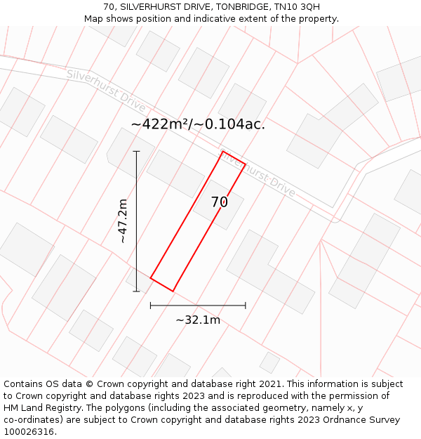 70, SILVERHURST DRIVE, TONBRIDGE, TN10 3QH: Plot and title map