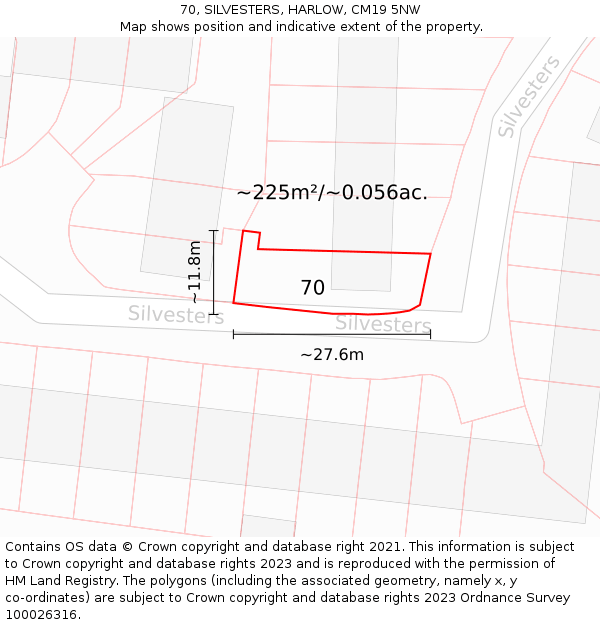 70, SILVESTERS, HARLOW, CM19 5NW: Plot and title map